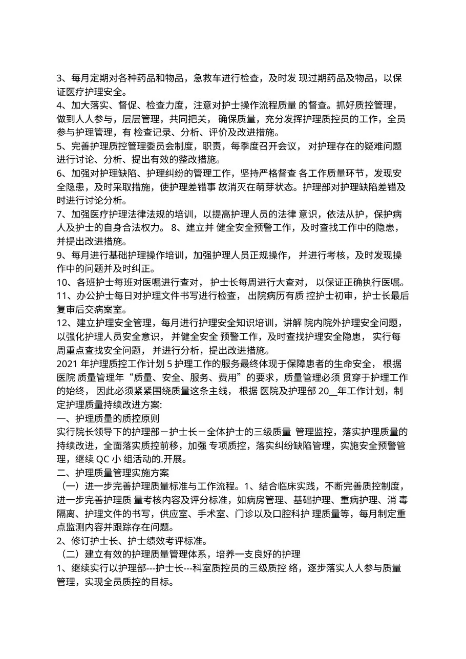 2021年护理质控工作计划 预览图