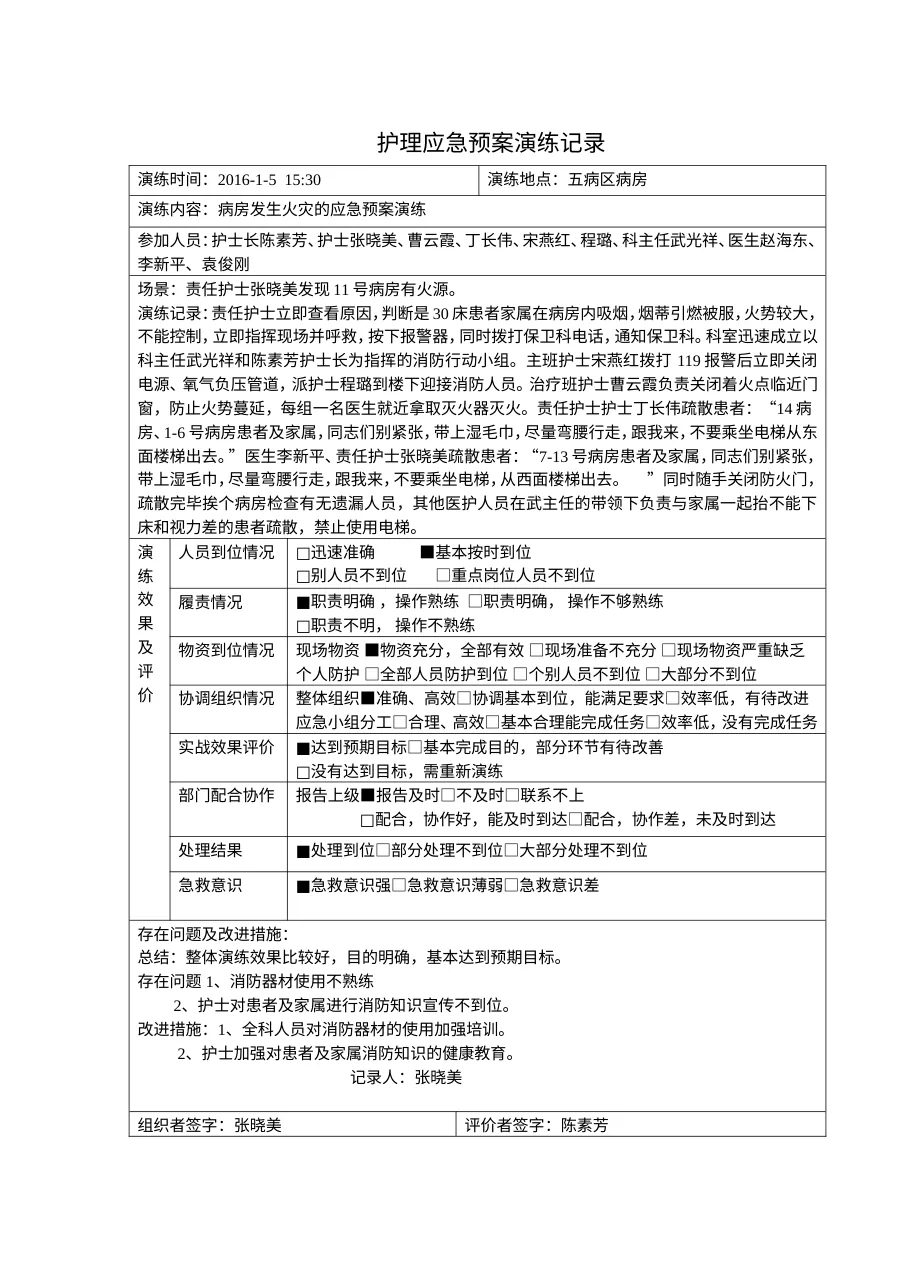 病房发生火灾应急演练j.b记录