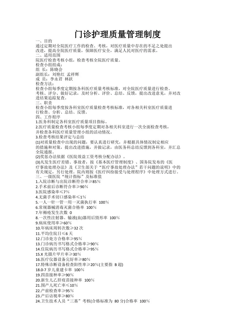 门诊护理质量管理制度 预览图