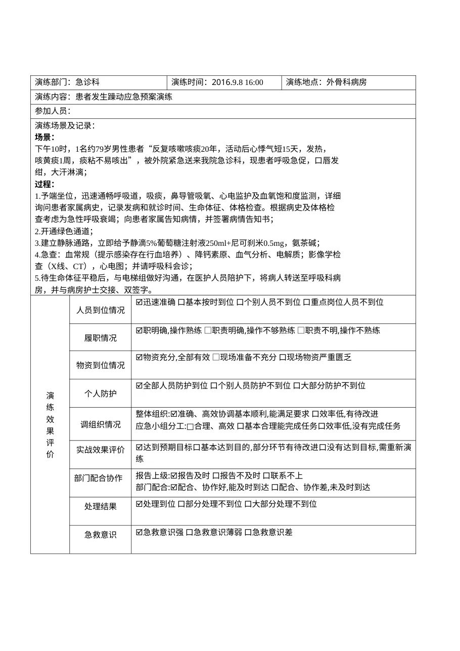 急性心肌梗死应急预案演练记录表 预览图