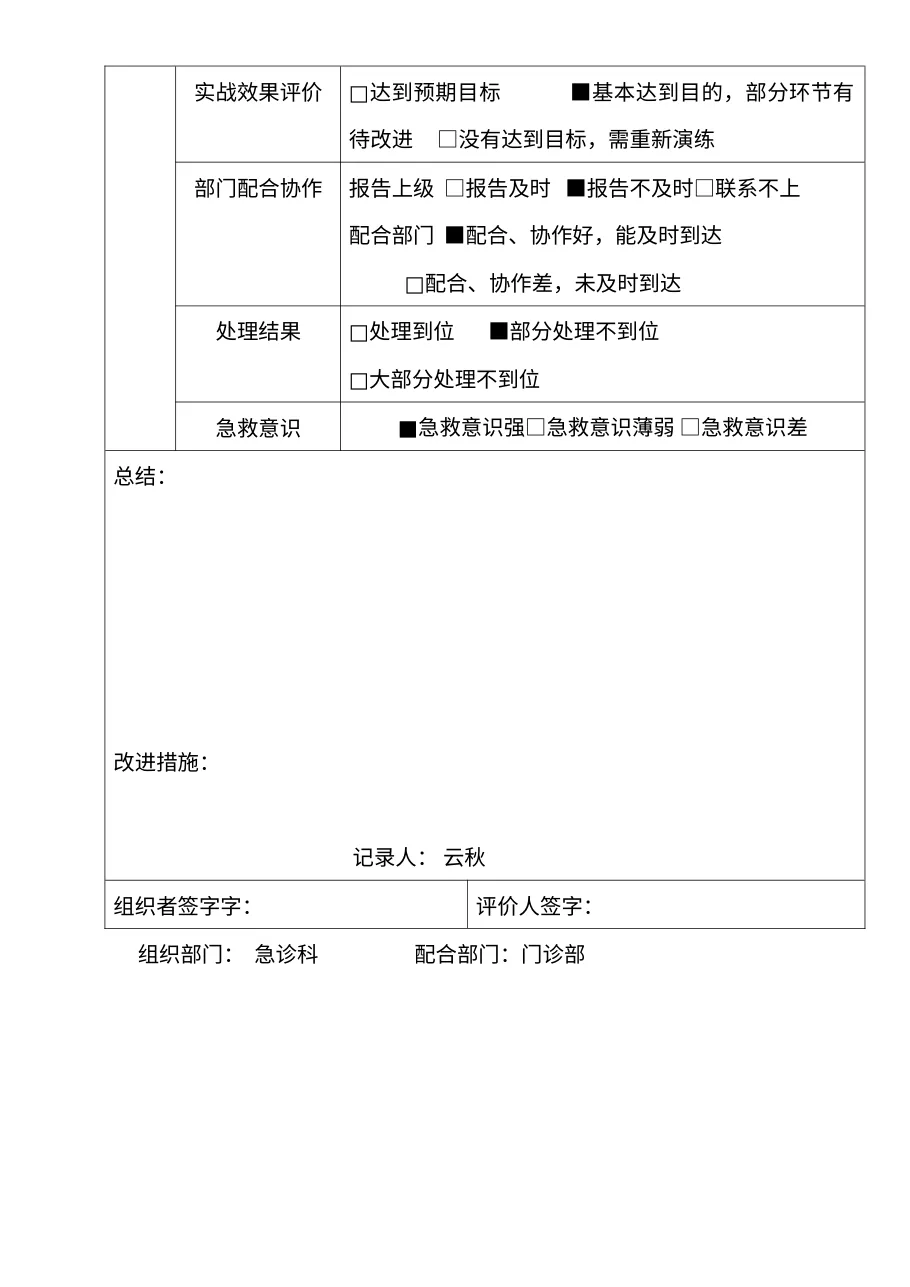 心脏骤停应急预案演练记录表 预览图